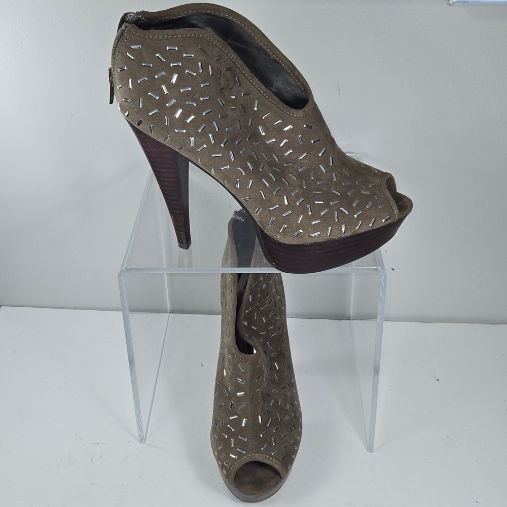 Carlos by Carlos Santana Oliver Taupe Studded Peep Toe Platform Booties Size 8M